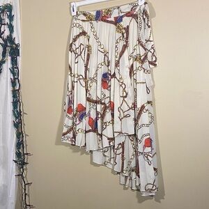 H&M Asymmetrical Pleated Wraparound Skirt lined chain saddles Print